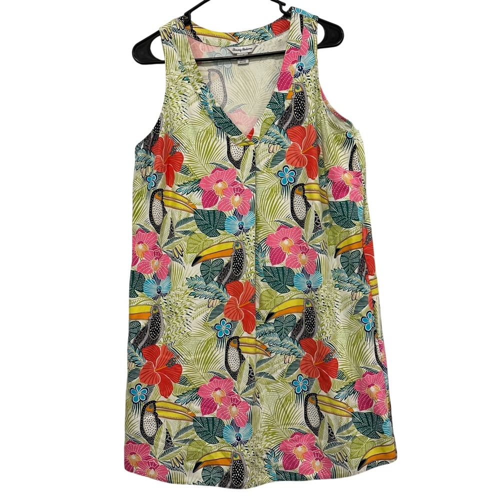 Tommy Bahama Womens Large‎ 100% Silk Tropical Floral Shift Dress With Pockets